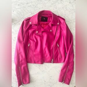7 For All Mankind Pink Faux Leather Jacket Biker Style